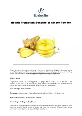 Health Promoting Benefits of Ginger Powder