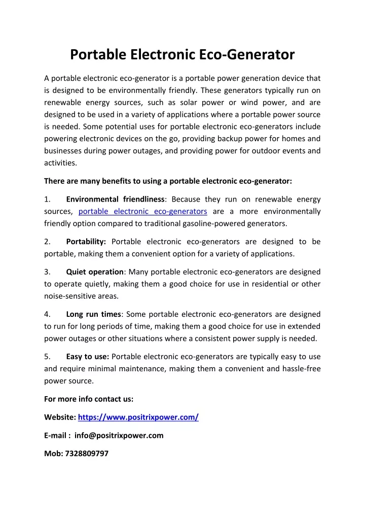 portable electronic eco generator