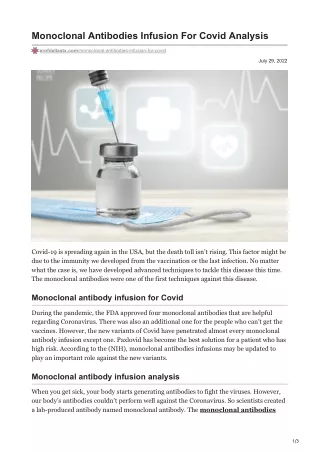 Monoclonal Antibodies Infusion For Covid Analysis