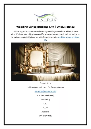 Wedding Venue Brisbane City  Unidus.org.au