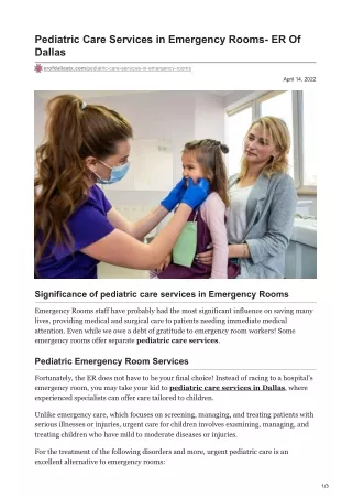 Pediatric Care Services in Emergency Rooms- ER Of Dallas