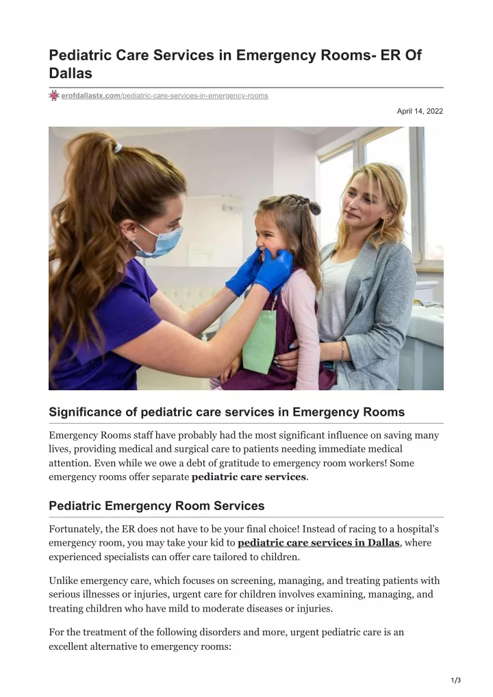 pediatric care services in emergency rooms