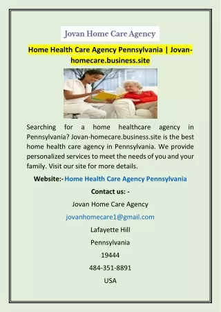 Home Health Care Agency Pennsylvania | Jovan-homecare.business.site