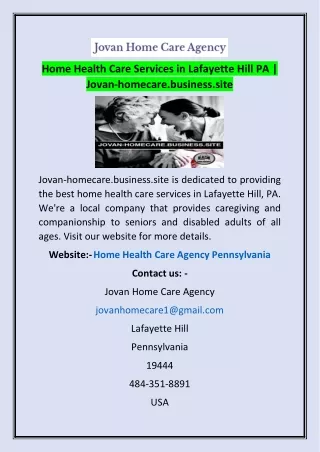 Home Health Care Services in Lafayette Hill PA | Jovan-homecare.business.site