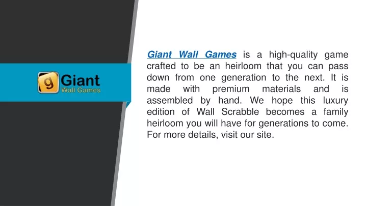 giant wall games is a high quality game crafted