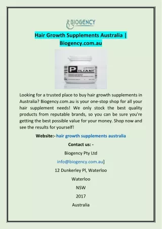 Hair Growth Supplements Australia | Biogency.com.au