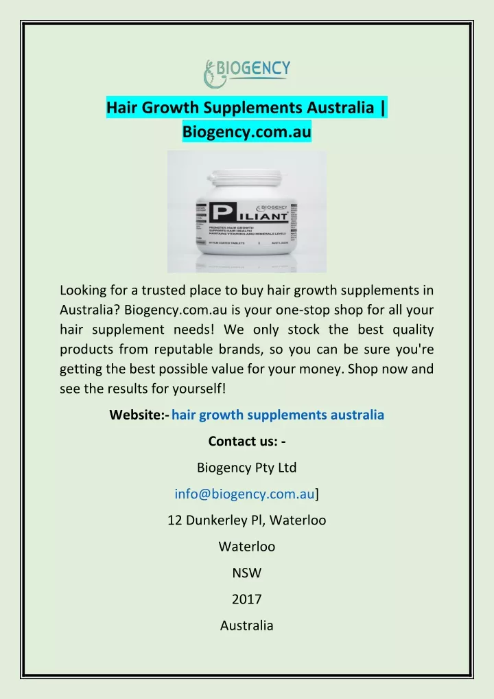 hair growth supplements australia biogency com au