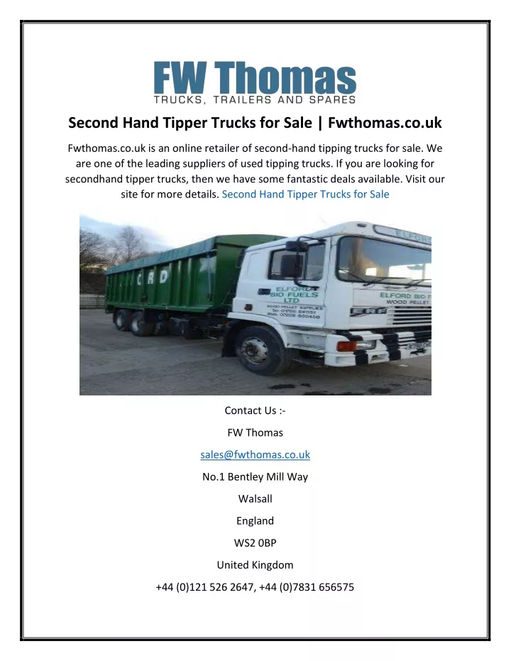second hand tipper trucks for sale fwthomas co uk