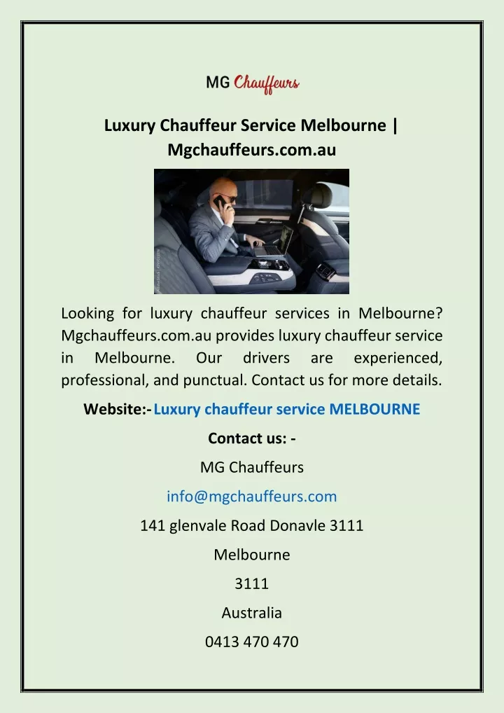 luxury chauffeur service melbourne mgchauffeurs