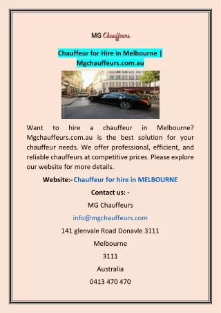 chauffeur for hire in melbourne mgchauffeurs