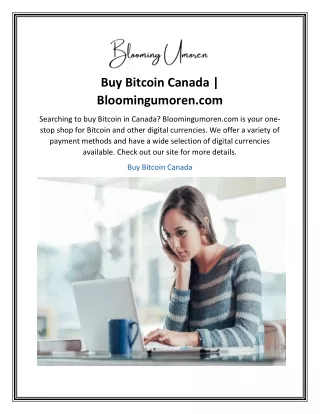 Buy Bitcoin Canada  Bloomingumoren.com