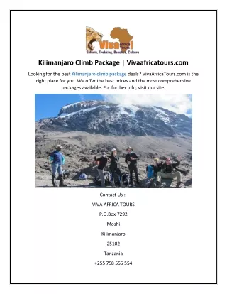 Kilimanjaro Climb Package  Vivaafricatours.com