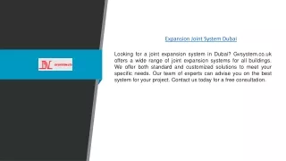 Expansion Joint System Dubai | Gvsystem.co.uk