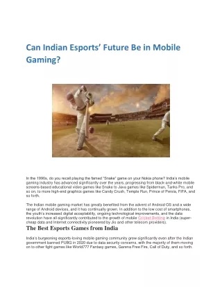 Can Indian Esports’ Future Be in Mobile Gaming?