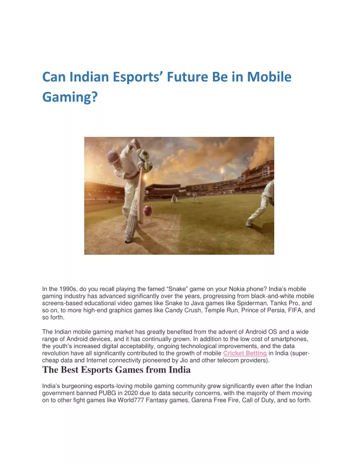 can indian esports future be in mobile gaming