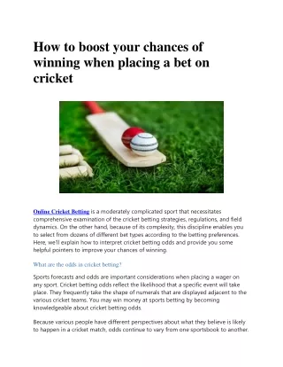 How to boost your chances of winning when placing a bet on cricket