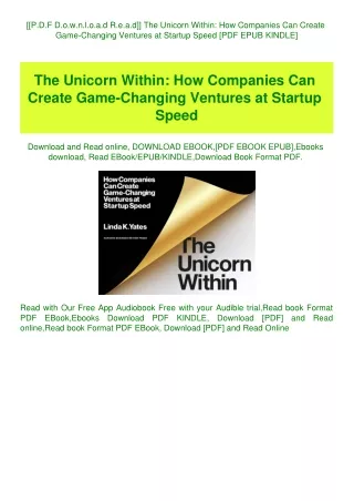 [[P.D.F D.o.w.n.l.o.a.d R.e.a.d]] The Unicorn Within How Companies Can Create Game-Changing Ventures
