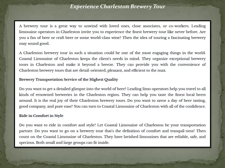 experience charleston brewery tour