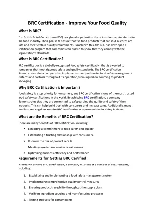 brc certification improve your food quality what