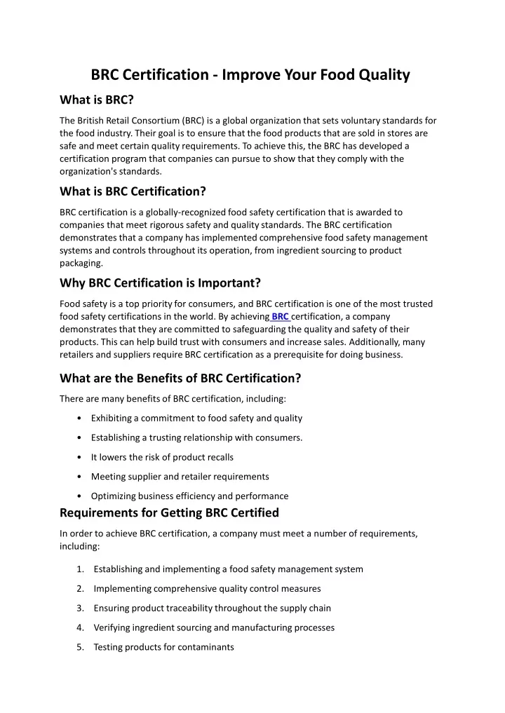 brc certification improve your food quality what
