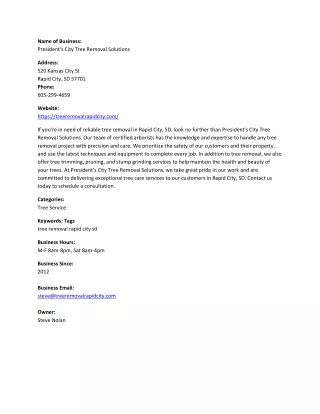 name of business president s city tree removal