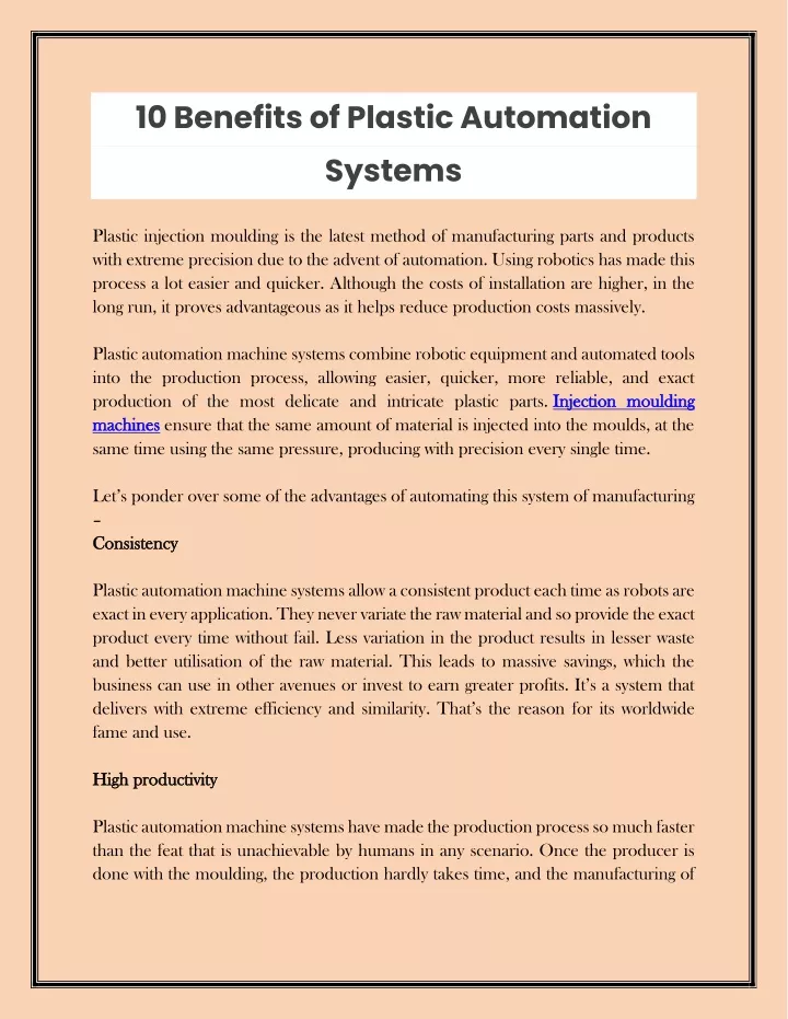 10 benefits of plastic automation systems