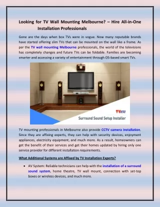 Looking for TV Wall Mounting Melbourne – Hire All-in-One Installation Professionals