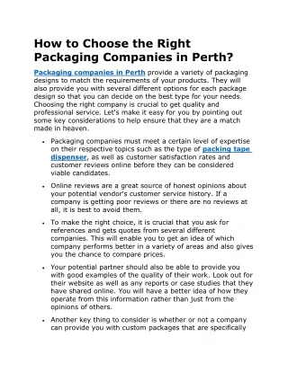 How to Choose the Right Packaging Companies in Perth