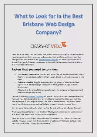 Why Should You Choose a Specialist Web Design Company in Brisbane? | Clearshot M