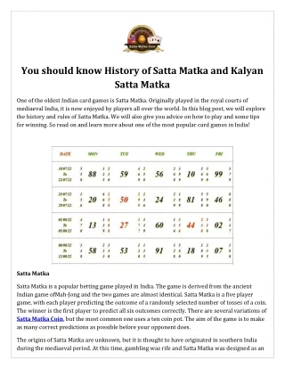 You should know History of Satta Matka and Kalyan Satta Matka