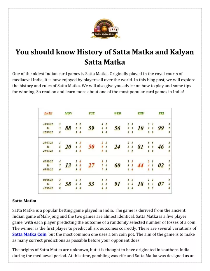 you should know history of satta matka and kalyan