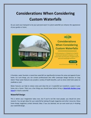 considerations when considering custom waterfalls