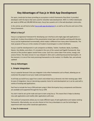 Key Advantages of Vue.js in Web App Development
