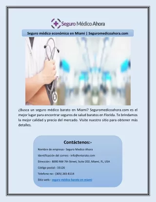 Seguro médico económico en Miami | Seguromedicoahora.com