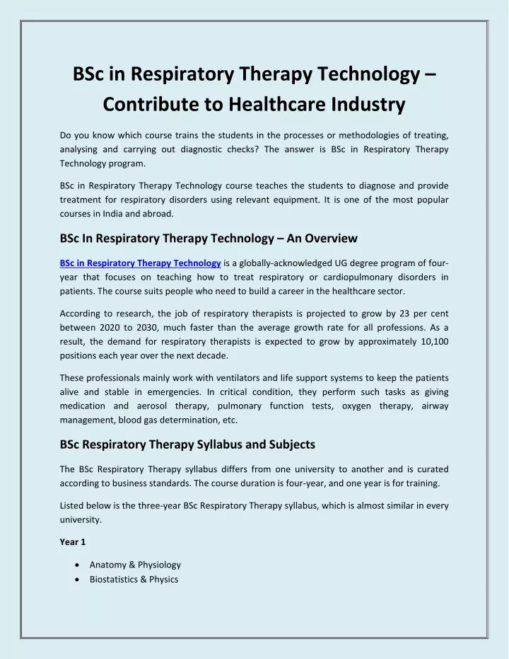 bsc in respiratory therapy technology contribute
