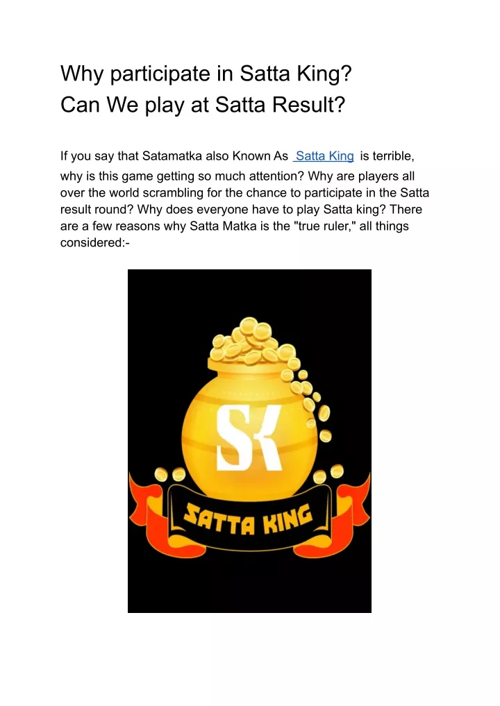 why participate in satta king can we play
