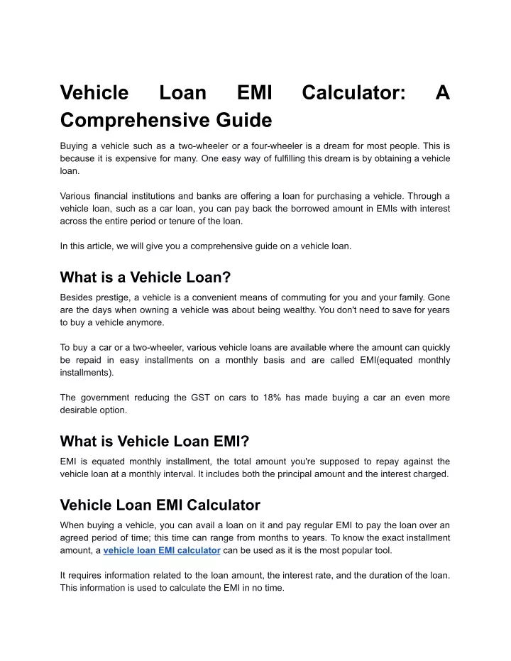 vehicle comprehensive guide