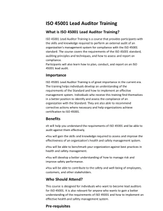 ISO 45001 Lead Auditor Training-Article