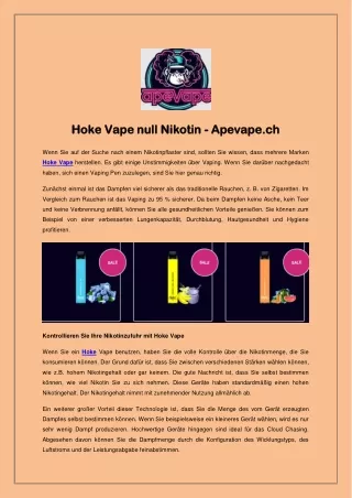 Hoke Vape null Nikotin - Apevape.ch