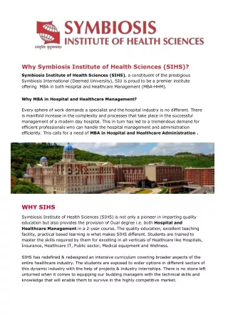why symbiosis institute of health sciences sihs