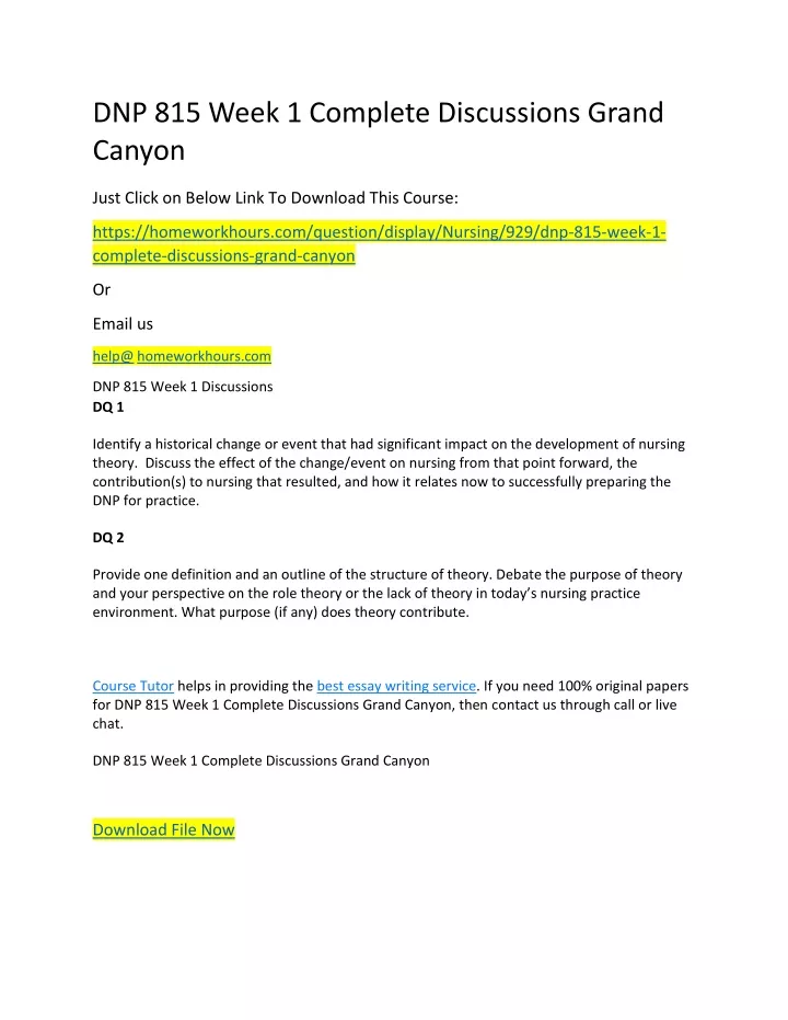 dnp 815 week 1 complete discussions grand canyon