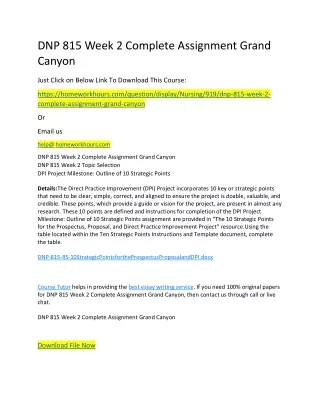 dnp 815 week 2 complete assignment grand canyon