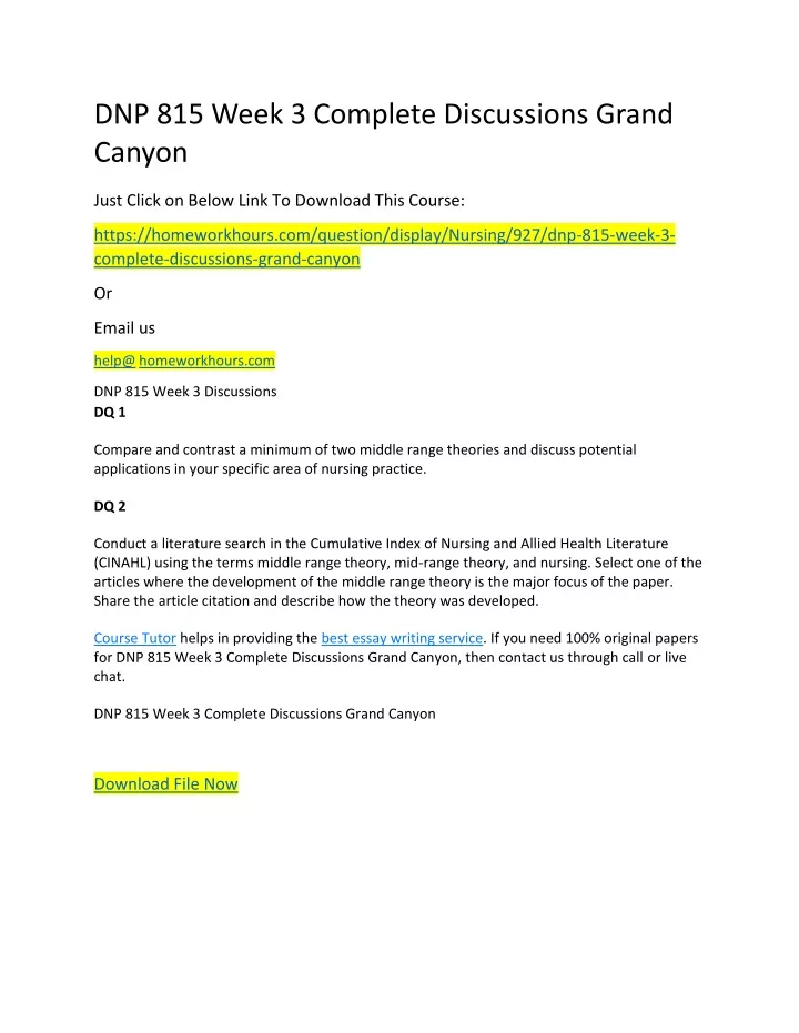 dnp 815 week 3 complete discussions grand canyon