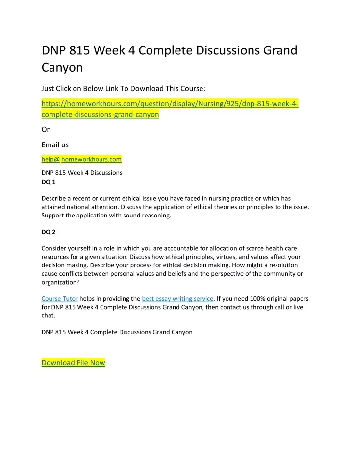 dnp 815 week 4 complete discussions grand canyon