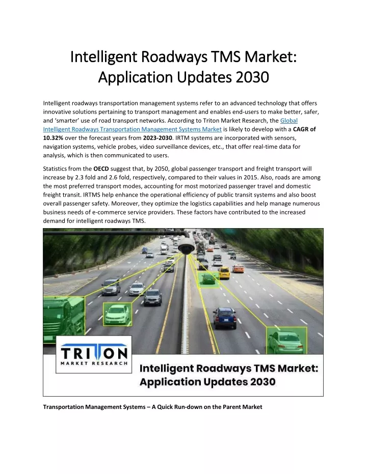 intelligent roadways tms market application updates 2030