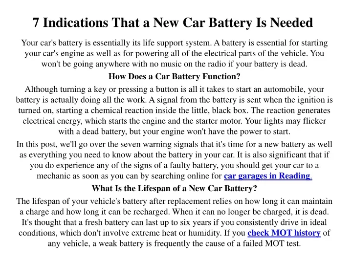 7 indications that a new car battery is needed