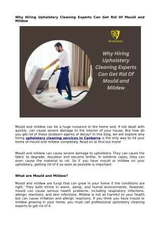 Why Hiring Upholstery Cleaning Experts Can Get Rid Of Mould and Mildew