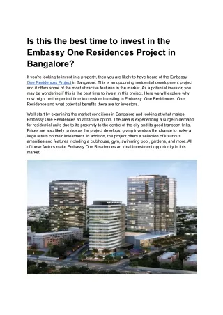 is this the best time to invest in the embassy