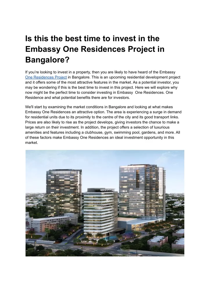 is this the best time to invest in the embassy