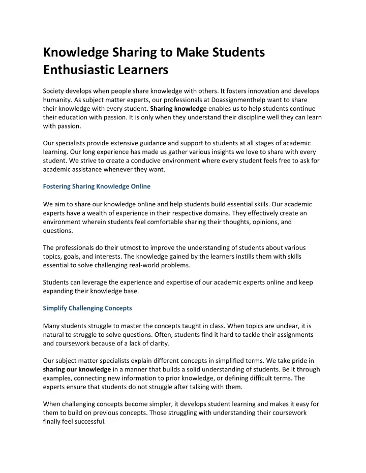 knowledge sharing to make students enthusiastic